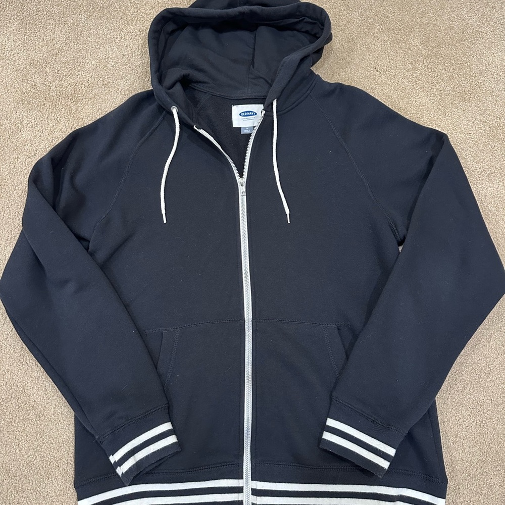 Old Navy Black Zip-Up Sweater with White Accents